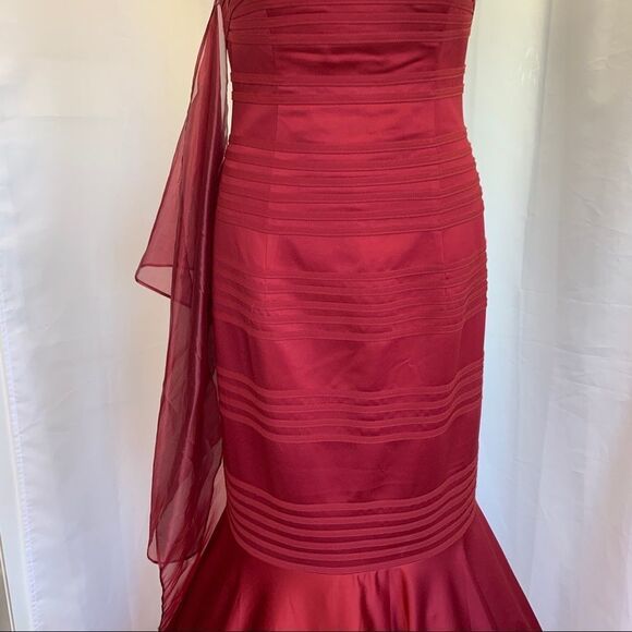 Evenings By Mon Cheri red mermaid strapless evening prom grad bridesmaid gown🔥 - Picture 5 of 16